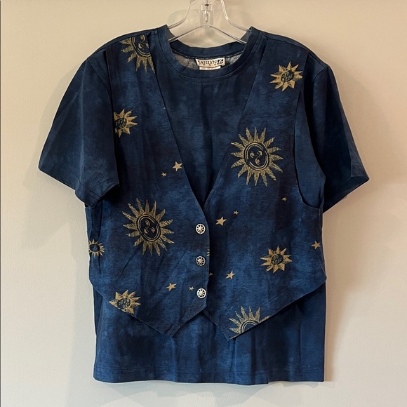 Vintage - small, navy/gold sun etherial illusion vest and tshirt - Picture 1 of 7